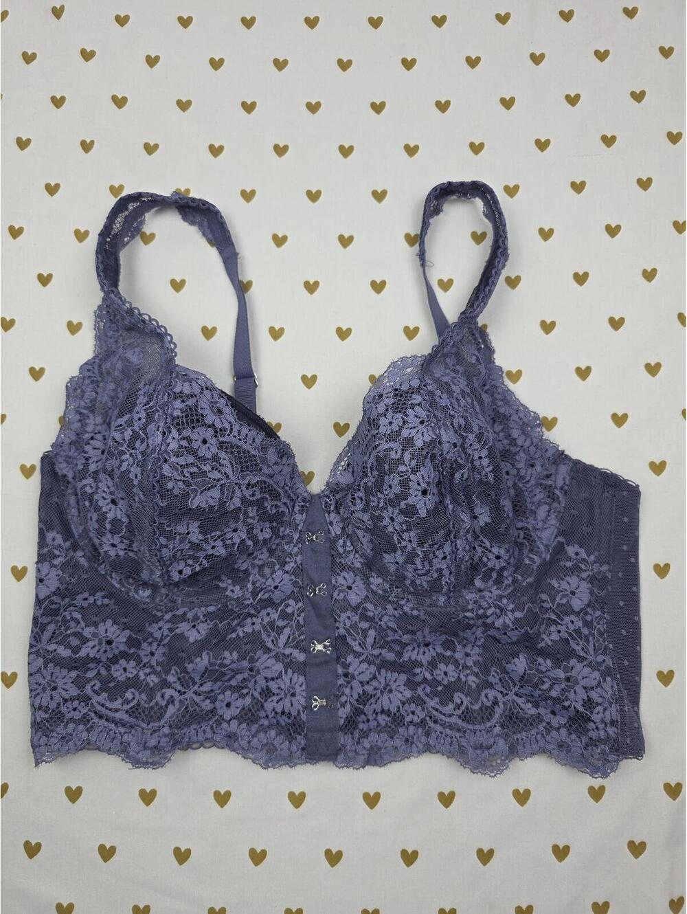 Victorias Secret Blue Lace Dream Angels Lined Demi Balconette Bra 36C